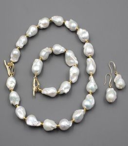 Guaiguai sieraden natuurlijke zoetwater gekweekte witte keshi barokke parel ketting armband oorbellen sets voor vrouwen dame mode3573758