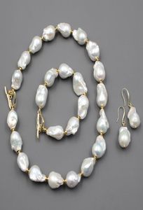 Guaiguai sieraden natuurlijke zoetwater gekweekte witte keshi barokke parel ketting armband oorbellen sets voor vrouwen dame mode4396241