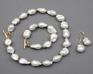 GuaiGuai Sieraden Natuurlijke Zoetwater Gekweekte Witte Keshi Barokke Parelketting Armband Oorbellen Sets Voor Vrouwen Dame Mode7681442