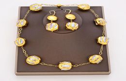 Guaiguai sieraden natuurlijke zoetwater witte biwa parel munt 24 kt gouden vergulde ketting oorbellen sets handgemaakt voor vrouwen real Jewlery9272946