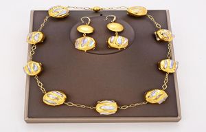 Joyería Guaiguai Natural de agua dulce Biwa Biwa Monina de perlas de 24 kt Pendientes de collar chapado en oro