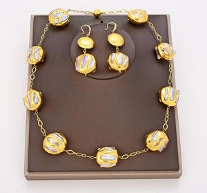 Guaiguai sieraden natuurlijke zoetwater witte biwa parelmunt 24 kt gouden vergulde ketting oorbellen sets handgemaakt voor vrouwen real Jewlery7506582