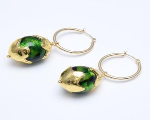 Guaiguai sieraden natuurlijke groene mos glazen bal goud kleur vergulde cirkel bengle haak oorbellen handgemaakt voor vrouwen4170675