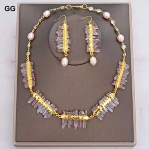 GuaiGuai bijoux naturel lépidocrocite Quartz Druzy culture rose riz perle collier boucles d'oreilles ensembles pour les femmes