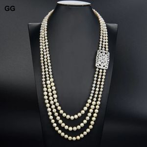 GuaiGuai bijoux perle naturelle 2832 3 brins blanc CZ connecteur collier pour femmes 240102