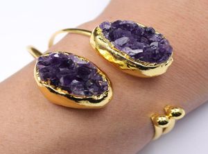 Guaiguai sieraden natuurlijke paarse amethist druzy bangle armband mode dames sieraden trendy voor vrouwen5302792