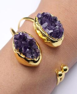 Guaiguai sieraden natuurlijke paarse amethist druzy bangle armband mode dames sieraden trendy voor dames2549112