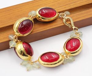 Guaiguai sieraden natuurlijk rood kristal ovaal elektropleren goud kleur vergulde ei groen prehniet armband handgemaakt voor vrouwen3319902
