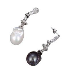 GuaiGuai Joyería Natural Blanco Negro Keshi Perla Barroca Color Oro Blanco Plateado CZ Pendientes Colgantes Pavimentados Para Mujer Lady Girl4063971