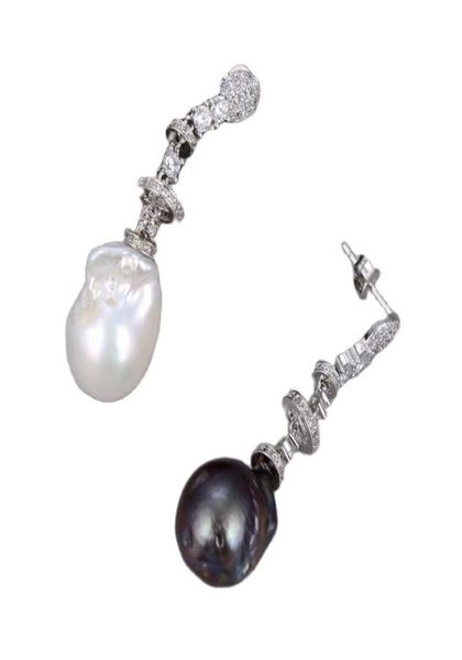 GuaiGuai bijoux naturel blanc noir Keshi baroque perle couleur or blanc plaqué CZ pavé boucles d'oreilles pendantes pour femmes dame fille 1367750