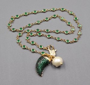 Guaiguai Bijoux Natural White Keshi Pearl Gold plaqué vert macarsite CZ Collier Chili pendentif mignon pour les dame bijoux Gift6665956
