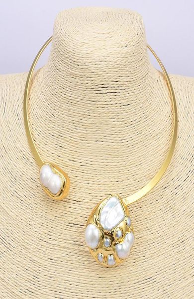 GuaiGuai Jewelry-gargantilla chapada en oro amarillo de 24 K con perlas Keshi blancas naturales, collar hecho a mano para mujer, joyería auténtica, moda para mujer Je5989204