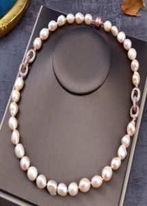 Guaiguai Bijoux Pink Baroque Pearl Collier CZ Connecteur pour femmes Real Gems Stone Lady Fashion Jewellery9690081