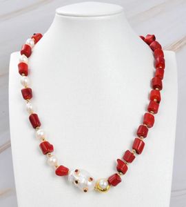 Guaiguai sieraden rode koraal witte parel ketting witte keshi parel cz pave hanger handgemaakt voor vrouwen echte edelstenen stenen dame mode 4350668