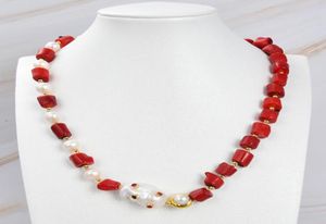 Guaiguai sieraden rode koraal witte parel ketting witte keshi parel cz pave hanger handgemaakt voor vrouwen echte edelstenen stenen dame mode 5053259