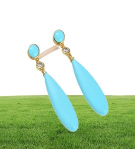 GuaiGuai joyería lágrima azul turquesa pendientes chapados en oro estilo étnico hecho a mano para mujeres gemas reales piedra dama Fas2797560