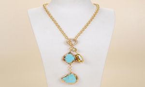 Guaiguai sieraden witte biwa parel turquoise lariat ketting ketting voor vrouwen echte edelstenen stenen dame mode Jewellery83454544