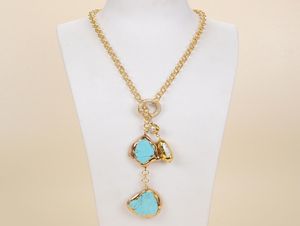 Guaiguai sieraden witte biwa parel turquoise lariat ketting ketting voor vrouwen echte edelstenen stenen dame mode Jewellery9229406