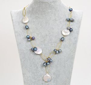 Guaiguai Bijoux Blanc Perle Perle Black Rice Pearl Chain Collier Fabriqué pour les femmes Real Gems Stone Lady Fashion Jewellery 2006692