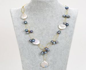 Guaiguai Bijoux Blanc Perle Perle Black Rice Pearl Chain Collier à la main pour femmes Real Gems Stone Lady Fashion Jewellery6382692