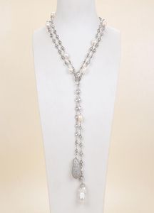 Guaiguai sieraden witte keshi parel cz plave wit goud vergulde ketting lange ketting voor vrouwen echte edelstenen stenen dame mode Jewellery9598263