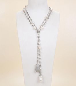 GuaiGuai bijoux blanc Keshi perle Cz pavé plaqué or blanc chaîne sautoir pour femmes vraies pierres précieuses pierre dame bijoux de mode6032688