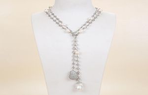 GuaiGuai bijoux blanc Keshi perle Cz pavé plaqué or blanc chaîne sautoir pour femmes vraies pierres précieuses pierre dame bijoux de mode2584483