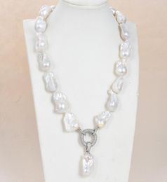 GuaiGuai Jewelry White Keshi Pearl Necklace CZ Pendant Handmade For Women Real Gems Stone Lady Fashion Jewellery8560737