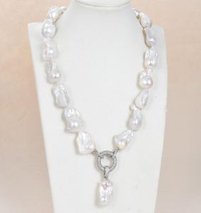 Guaiguai Jewelry White Keshi Pearl Collier CZ Pendant Handmade For Women Real Gems Stone Lady Fashion Jewellery1530194
