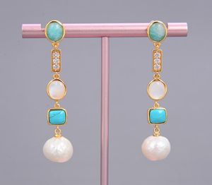 GuaiGuai bijoux blanc Keshi perle coquille bleu Turquoise Amazonite boucles d'oreilles faites à la main pour les femmes vraies pierres précieuses pierre dame Fashi6083214