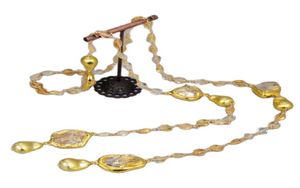 Guaiguai Bijoux Yellow Citrines Gold Colonde plaqué Perle brossée Collier Long 40quot Collier de chaîne de pull fait à la main pour les femmes R9162266