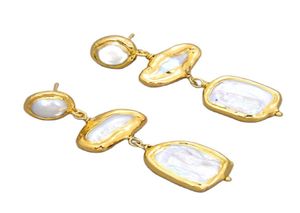 Guaiguai sieraden gele goud kleur vergulde natuurlijk zoet water biwa parel vierkant parel oorbellen handgemaakt voor vrouwen echte edelstenen steen l6638371