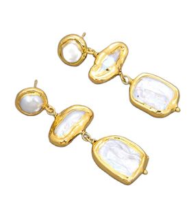 Guaiguai sieraden gele goud kleur vergulde natuurlijk zoet water biwa parel vierkant parel oorbellen handgemaakt voor vrouwen echte edelstenen steen l3797843