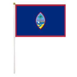 Guam Hand Waving Flags 14x21 cm Polyester Mini Country Banner With Plastic Flagpoles For Parades Sports Events Festival Celebrations