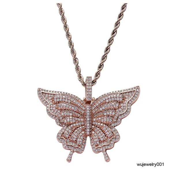 Guangzhou Fine Hip Hop bijoux femmes hommes plaqué or diamant zircone lien cubain chaîne Tennis papillon collier