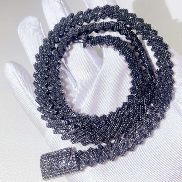 Guangzhou Bijoux brillant 10 mm Sterling Sier Hip Hop Iced Out Black Moisanite Cuban Chain