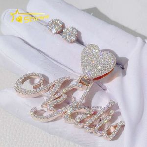 Guangzhou Shining Jewelry Rose Gold Iced Out Vvs Moissanite Moederdag Cadeau Aangepaste naam hanger met touwketting