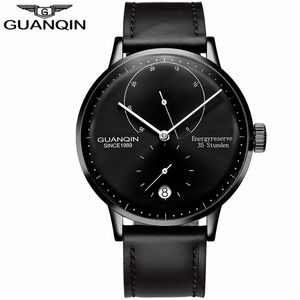 Guanqin heren horloges top merk luxe automatische datum mannen casual mode klok waterdichte lederen mechanische polshorloge