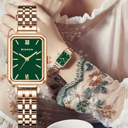Guanqin Quartz Little Green Watch Luxe voor dames stalen schelp roestvrij waterdichte Reloj Mujer 240515