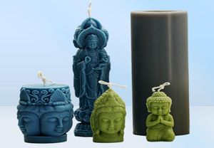 Guanyin Buddha Statue Candle Silicone Mold Diy Tres cara haciendo Regalos de jabón de resina Suministros de manualidades Decoración del hogar 2207214433285