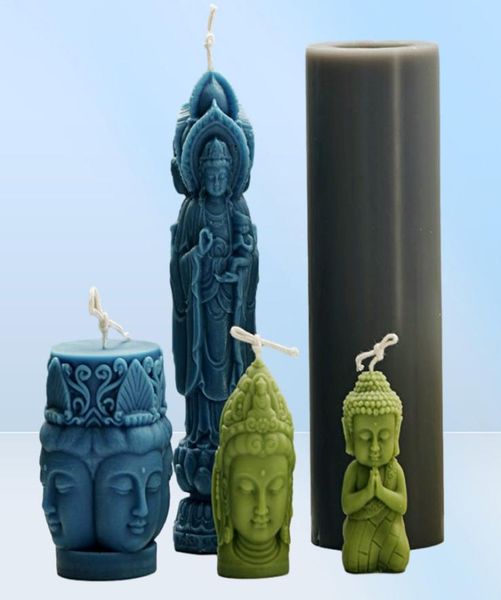 Guanyin Bouddha Statue Candle Silicone Moule Diy Three Faced Making Resin Soap Gifts Craft Supplies Home Decor 2207218060202