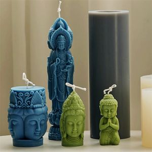 Guanyin standbeeld Silicone Diy driedelige Boeddha kaarsen kaarsen make hars zeep schimmel geschenken ambachtelijke benodigdheden huisdecor 220629
