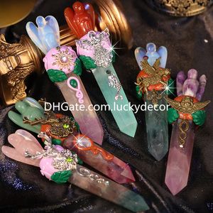 Guardian Angel Wicca Magic Faerie Fairy Wand Arts Mixed Style Natural Quartz Crystal Gemstone Point Divination Divine Messenger Scepter voor spiritueel genezing werk