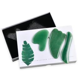 Guasha Massager Kit voor gezicht en lichaam schrapen massage natuurlijke groene aventurine jade gua sha face tool 3pc set huidverzorging schoonheidsproducten