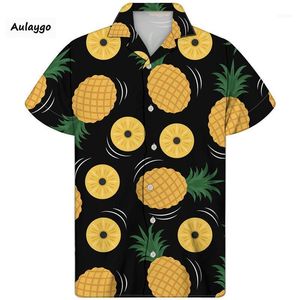 Guayabera Camisa Hombre Ananas Imprimer Hommes Chemises D'été Pour Grands Et Grands Manches Courtes Mince Tissu Respirant Hawaii Style1