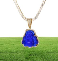 Pendentif Bouddha bleu gucy avec baguette AAA Cumbic Zircon Hiphop Collier Tennis Chaîne Hip Hop Punk Jewelry CX200721243Y4998611