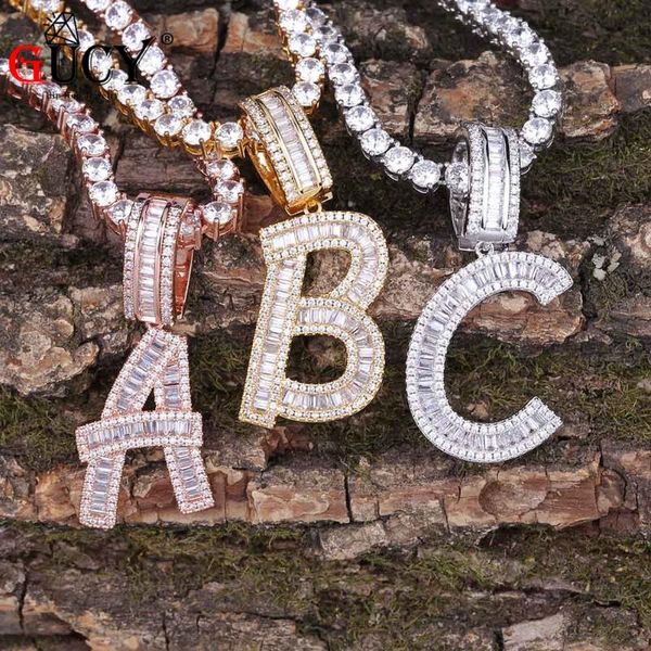 GUCY letra cúbica A-Z cadena nombre colgante 3mm hombres mujeres cuerda cadena Color plata y oro Hip-Hop Glamour joyería