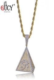 Gucy Hip Hop Eye of Horus Egypt Pyramid Pendant Necklace Gold Color Iced Out Bling Micro Pave Cubic Zirkoon Charm voor mannen Gift9523857663144