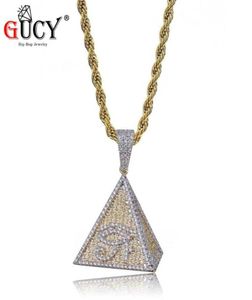Gucy Hip Hop Eye of Horus Egypt Pyramid Pendant Necklace Gold Color Iced Out Bling Micro Pave Cubic Zirkon Charm voor mannen Gift952385145038