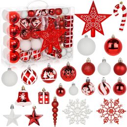 GUDELAK 105PCS kerstbal ornamenten boomversieringen, rode en witte onbreekbare kerstversieringen set met draagbare geschenkdozen voor C